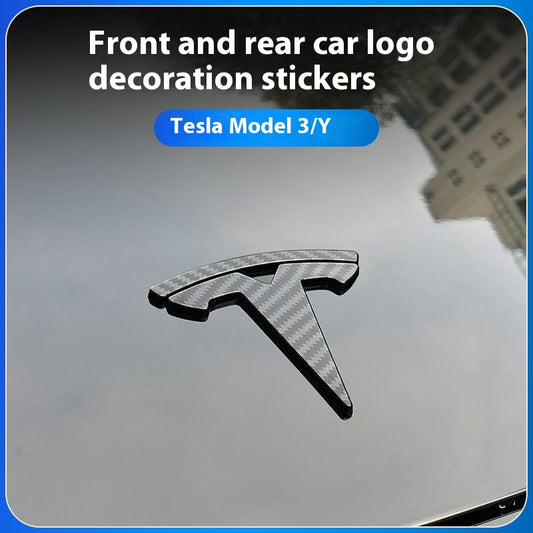 Suitable for Tesla Model 3/Y rear end sticker decoration, front and rear carbon fiber steering wheel logo color change sticker blackening